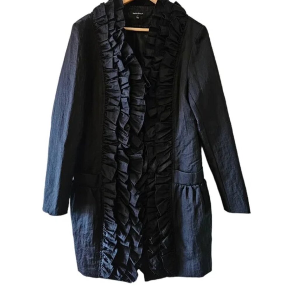 Samuel Dong Women’s Large Jacket Black Ruffle Full Zip Cotton Nylon Blend.